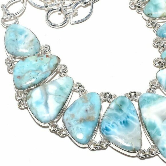 NEW - Caribbean Larimar Stone Sterling Adjustable Necklace - Picture 4 of 6